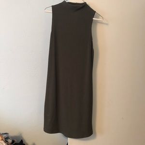 High neck midi dress, dark olive green, worn once